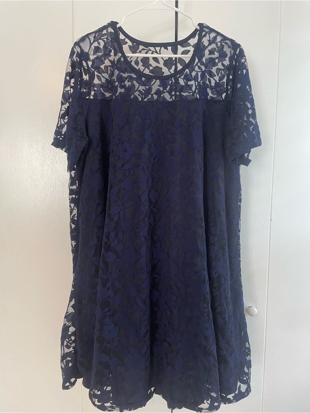 Navy Floral Lace Short Sleeve Dress